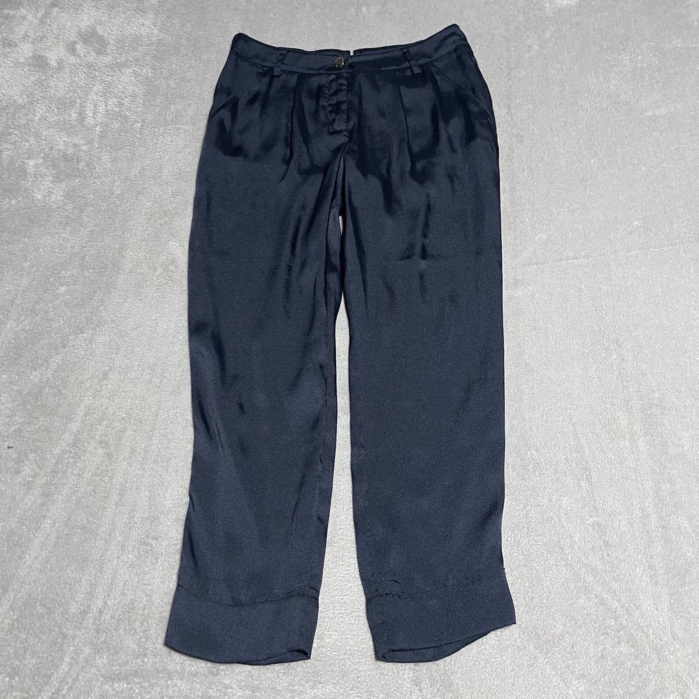 Atos Lombardini Italy‎ Dress Pants Womens 4 Navy Size 38 Italy Satin Trousers